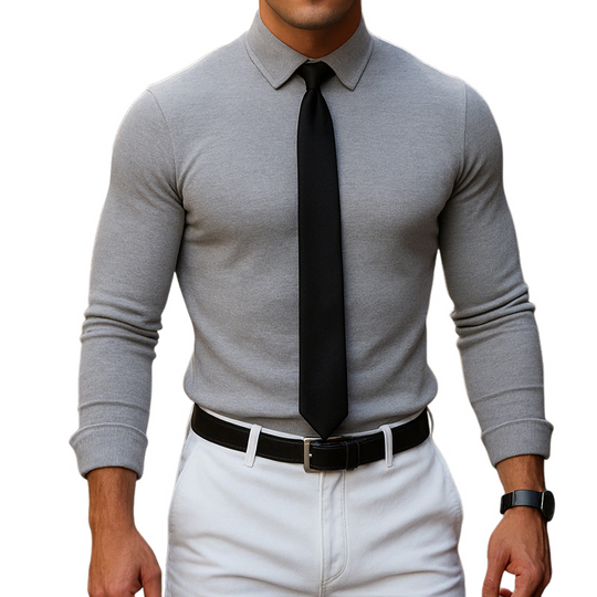 Men's Retro Casual Street Business Knitted Lapel Long Sleeve Shirt DTT25081313