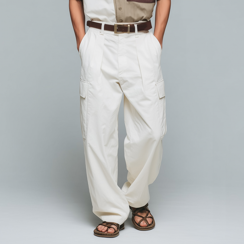 Men's Casual Solid Color Breathable Cotton Multi-Pocket Straight Cargo Pants DTT25070910