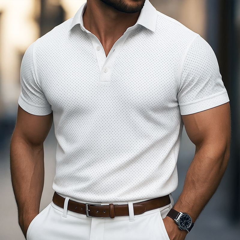 Men's Solid Hollow Lapel Short Sleeve Polo Shirt DTT25062406