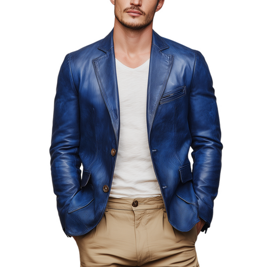 Men's Fashion Vintage Leather Single-breasted Slim-fit Blazer DTT25080603
