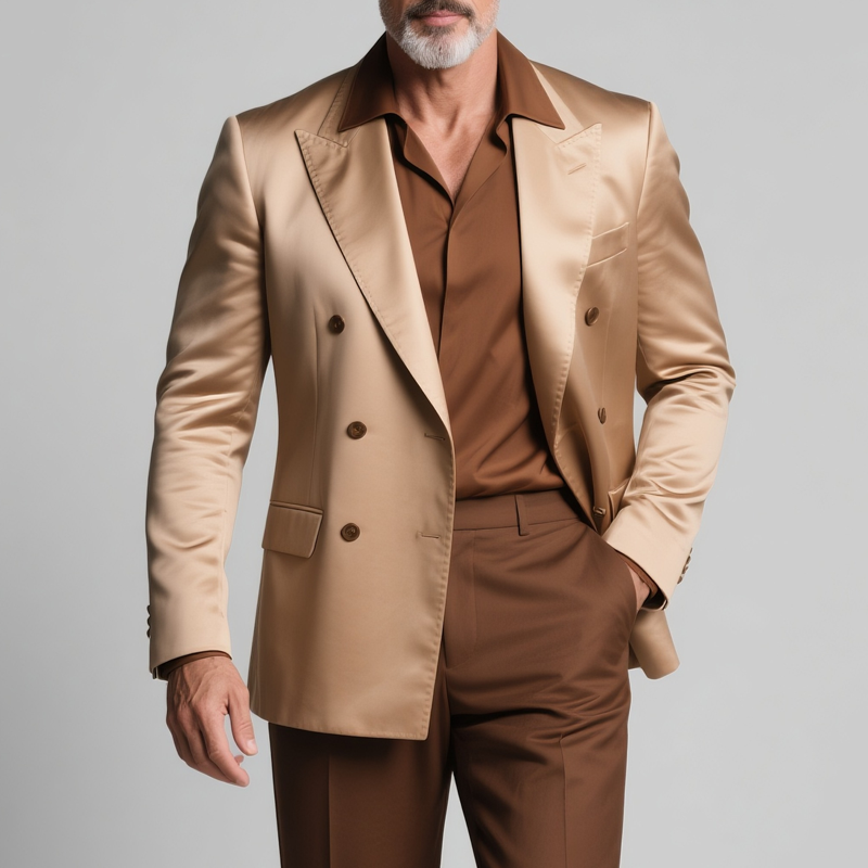 Men's Solid Satin Peak Lapel Double Breasted Casual Blazer DTT25072919
