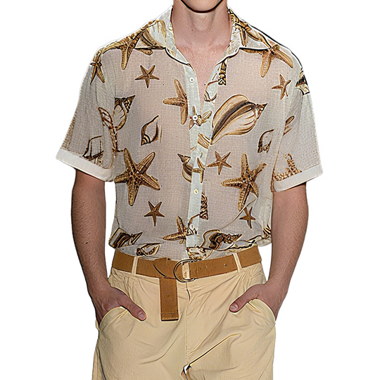 Men's Spring And Summer Fashion Casual Slightly Transparent Cool Chiffon Printed Short-sleeved Shirt DTT25062513