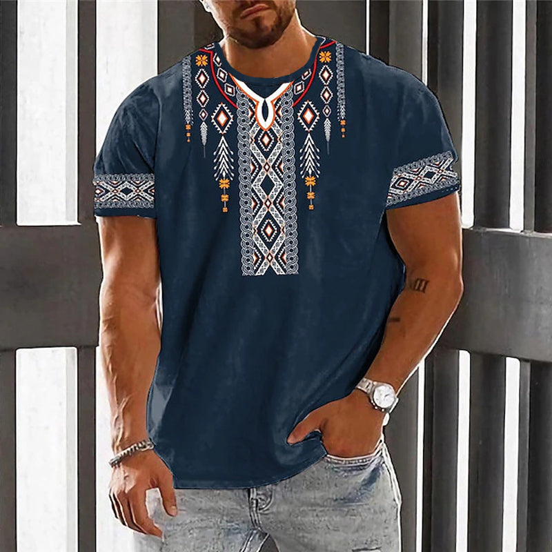 Men's Vintage Printed Round Neck Loose Short Sleeve T-Shirt 9261126647992