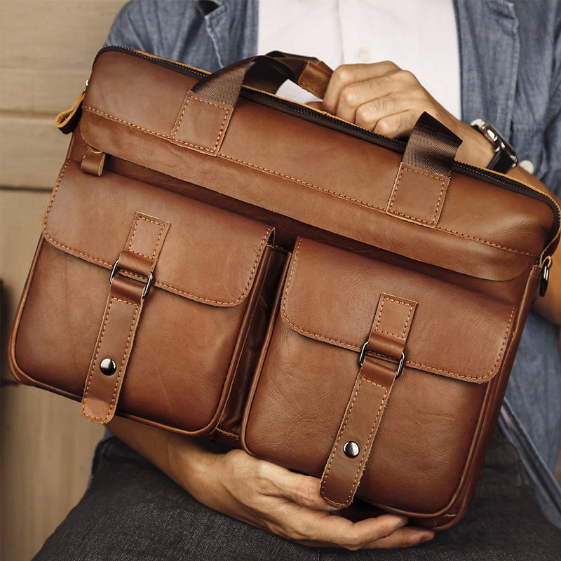 Men's Vintage Solid Color Leather Handbag 9890060861624