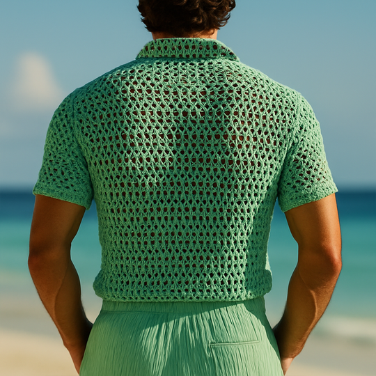 Men's Summer Breathable Knitted Hollow Short-Sleeved Shirt DTT25061711