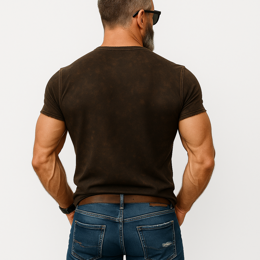 Men's Summer Fashion Distressed Printed Polyester Blended Short Sleeve Henley Shirt DTT25062015
