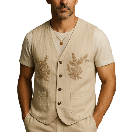 Men's Summer Fashion Linen Embroidered Vest DTT25060401