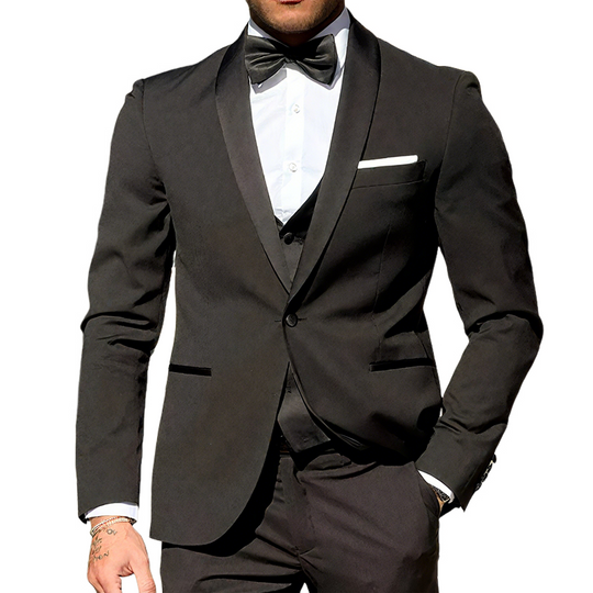 Men's Retro Casual Solid Color Satin Splicing Dress High-end Blazer DTT25072501