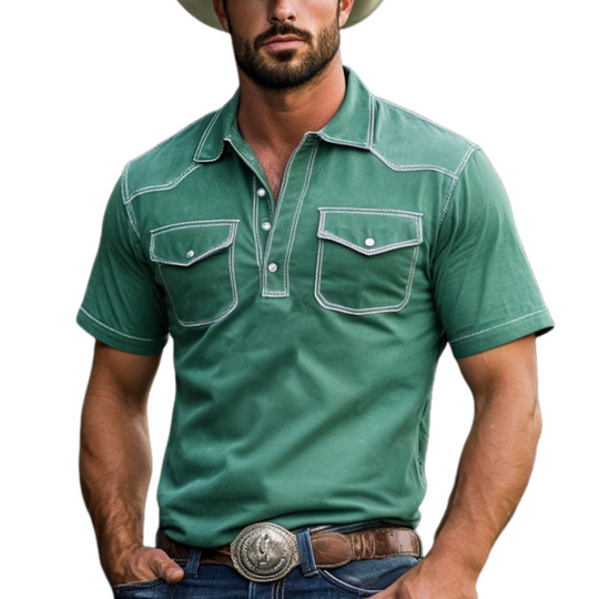 Men's Fashion Solid Color Western Style Slim Fit Short Sleeve Polo Shirt DTT25061322