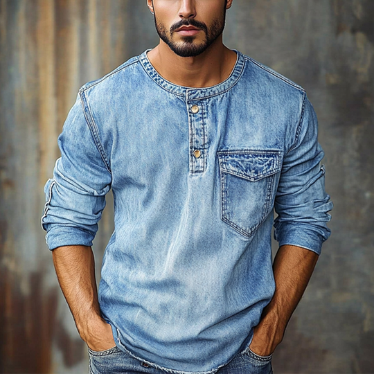 Men's Crew Neck Vintage Distressed Long Sleeve Denim Sweatshirt DTT25072914