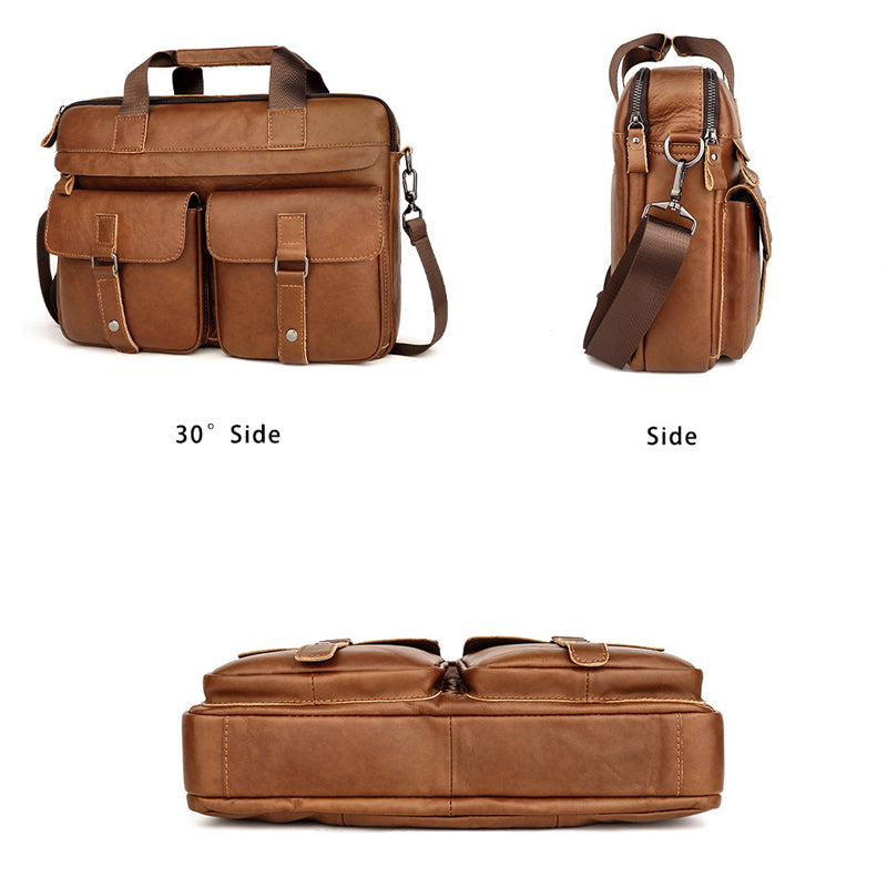 Men's Vintage Solid Color Leather Handbag 9890060861624