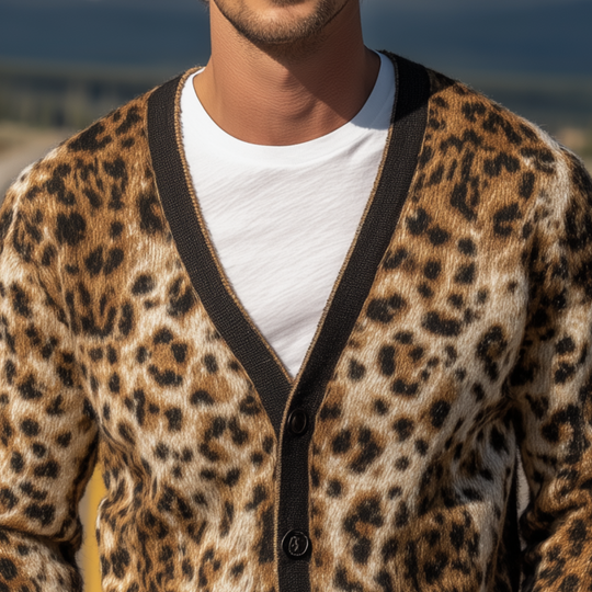 Men's Classic Vintage Leopard Mohair Knitted Slim Fit Cardigan DTT25081416