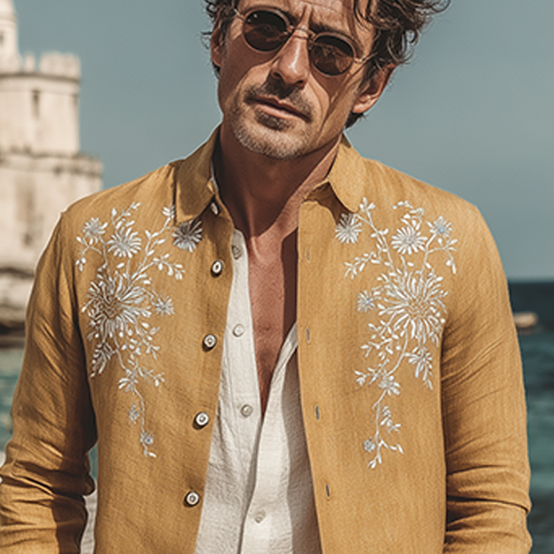 Men's Classic Vintage Exquisite Chest And Cuff Embroidery Cotton Linen Lapel Thin Jacket DTT25071808
