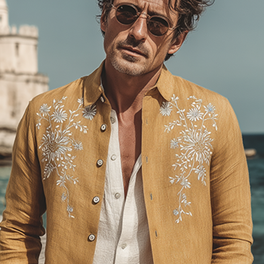 Men's Classic Vintage Exquisite Chest And Cuff Embroidery Cotton Linen Lapel Thin Jacket DTT25071808