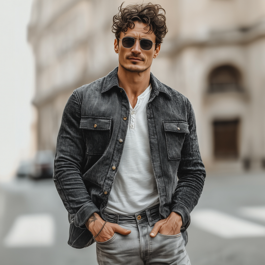 Men's Casual Chenille Fabric Lapel Flap Pocket Single Breasted Loose Long Sleeve Shirt Jacket DTT25080405