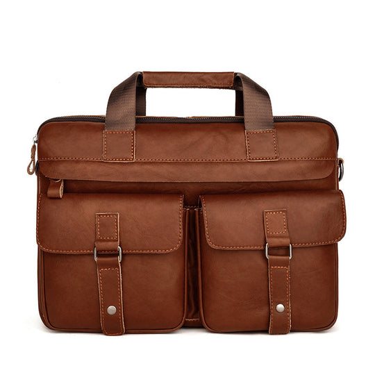 Men's Vintage Solid Color Leather Handbag 9890060861624