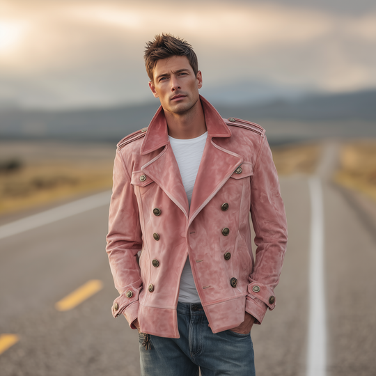 Men's Classic Retro Western Style Lapel Suede Epaulette Double-breasted Jacket DTT25081411