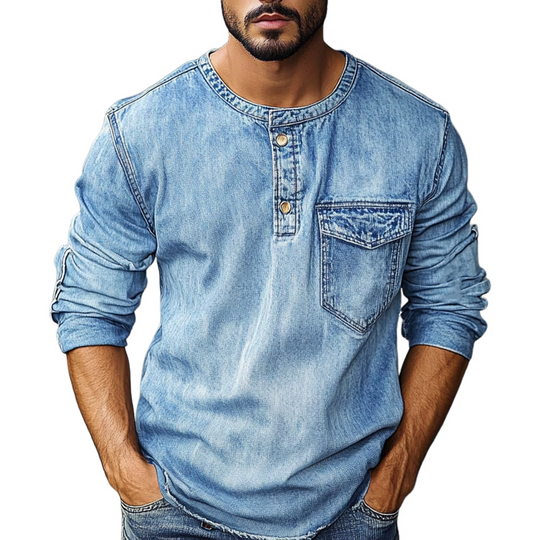 Men's Crew Neck Vintage Distressed Long Sleeve Denim Sweatshirt DTT25072914