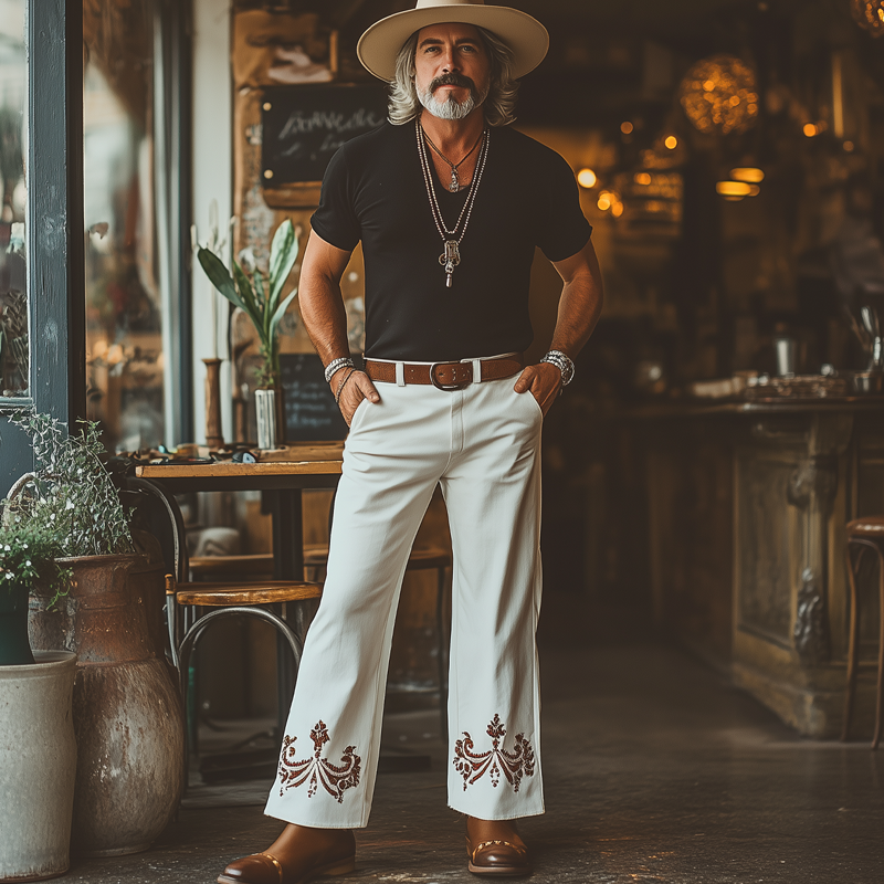 Men's Western Cowboy Style Embroidered Straight Pants DTT25061605