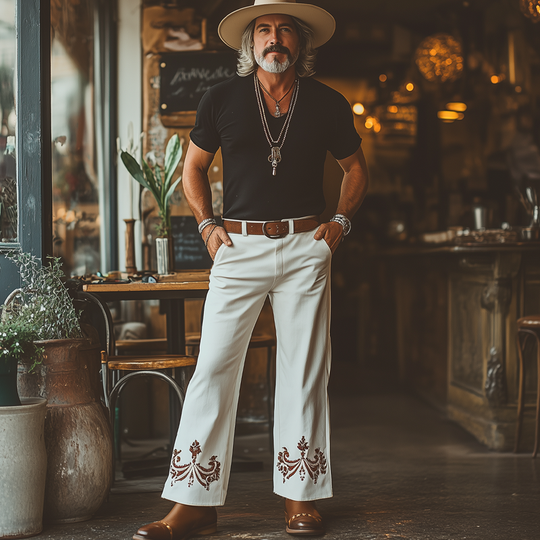 Men's Western Cowboy Style Embroidered Straight Pants DTT25061605