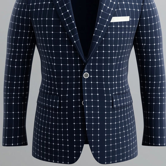 Men's Notch Lapel Long Sleeve Two Button Checked Pattern Blazer 9951401246904