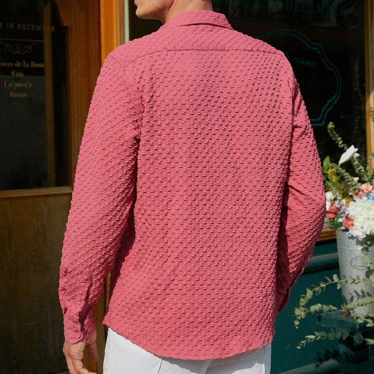 Men's Stylish Textured Lapel Long-sleeved Shirt 9892049584312