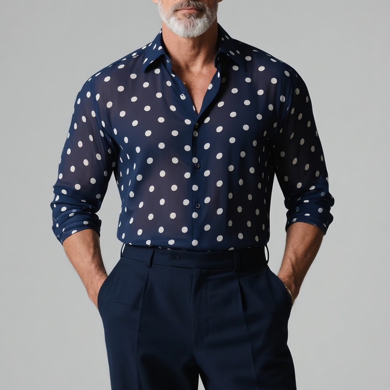 Men's Fashion Polka Dot Lapel Long Sleeve Shirt DTT25072916