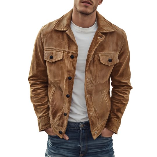 Men's Classic Casual Multi-pocket Lapel Corduroy Thin Jacket DTT25080604