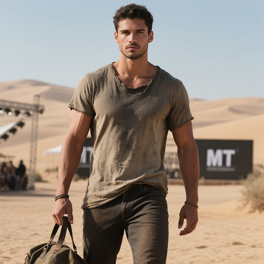 Men's Retro Casual Cotton Washed Distressed Round Neck Short Sleeve T-Shirt DTT25060514