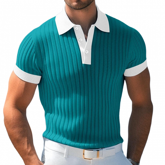 Men's Casual Breathable Contrast Color Lapel Slim Fit Knitted Short-sleeved Polo Shirt DTT25072809