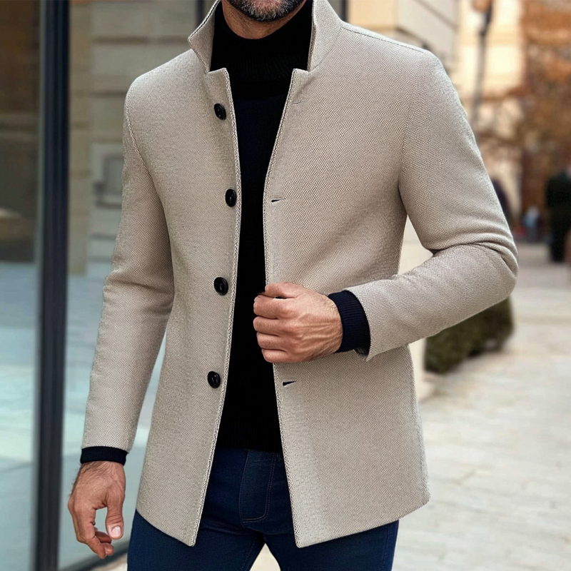 Men's Solid Cotton Blend Twill Lapel Single-breasted Coat DTT25082511
