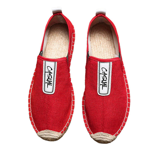 Men's Daily Letter Pattern Slip On Straw Canvas Shoes 9888556122296