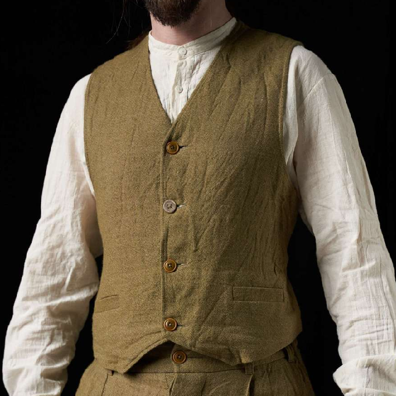 Men's Vintage Cotton and Linen V-Neck Single-Breasted Patch Pocket Vest 9891528376504