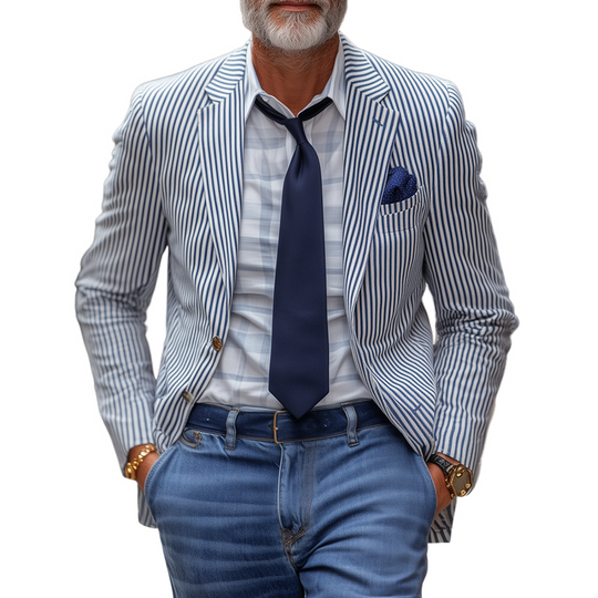 Men's Fashion Slim Striped Notch Lapel Single Breasted Casual Blazer 9907263832248