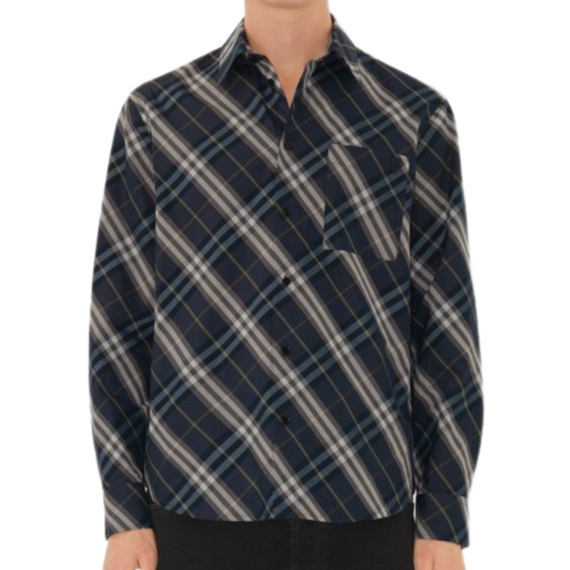 Men's Casual Classic Check Lapel Long Sleeve Shirt 9893975228600