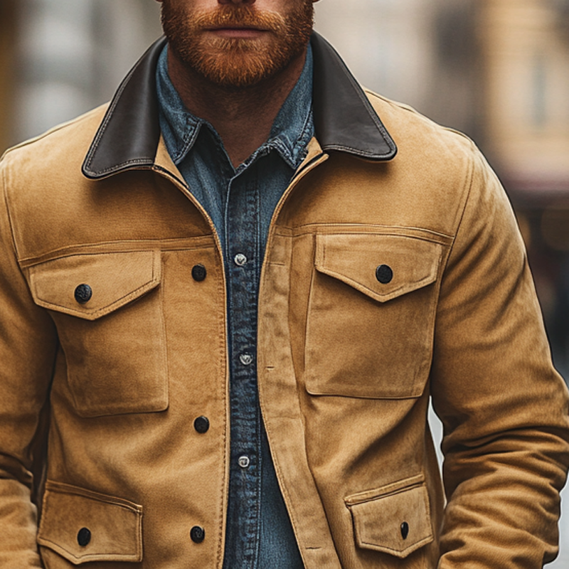 Men's Vintage Faux Suede And PU Lapel Jacket DTT25082916