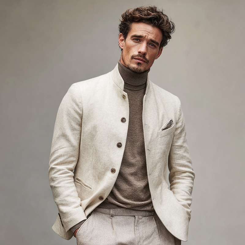 Men's Fashion Stand Collar Single Breasted Casual Jacket DTT25082813