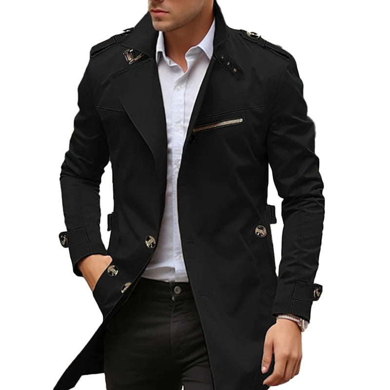 Men's Daily Plain Front Pocket Lapel Single Breasted Trench Coat 9888554287288