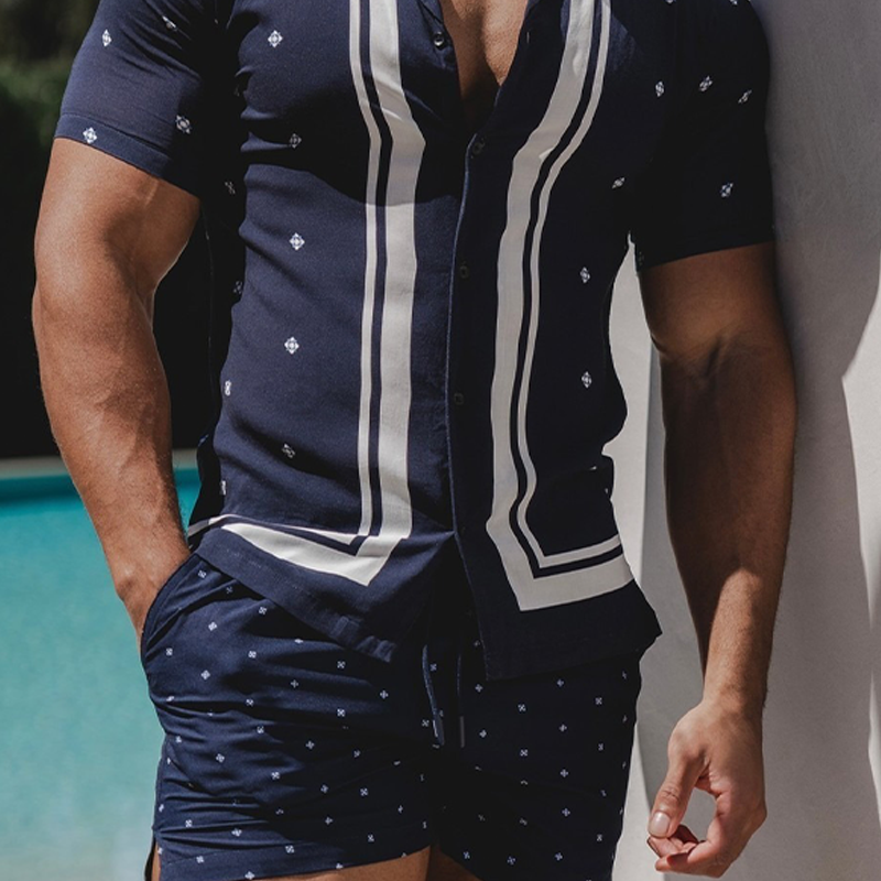 Men's Holiday Print Short Sleeve Shorts Two-Piece Set DTT25071104
