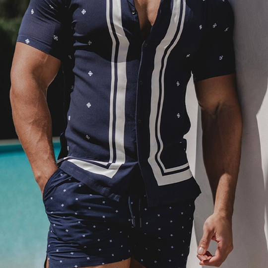 Men's Holiday Print Short Sleeve Shorts Two-Piece Set DTT25071104