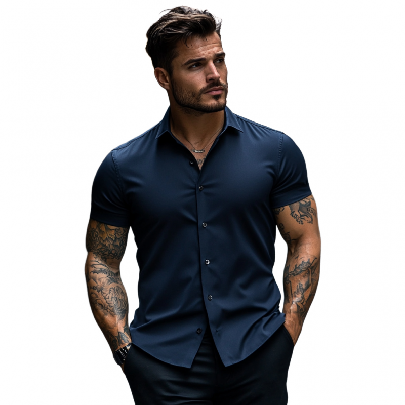 Men's Casual Soft Breathable Cotton Lapel Slim Fit Short Sleeve Shirt DTT25060902