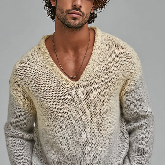 Men's Fashion Gradient V Neck Long Sleeve Loose Sweater DTT25082814