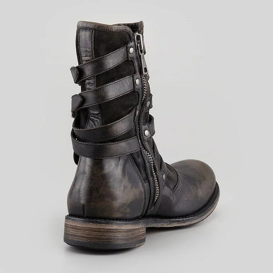 Men's Retro Belt Buckle Side Zipper Thick Heel Casual Short Boots 9891526082744