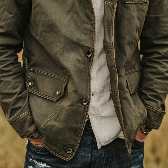 Men's Washed Cotton Stand Collar Multi-pocket Cargo Jacket DTT25090408