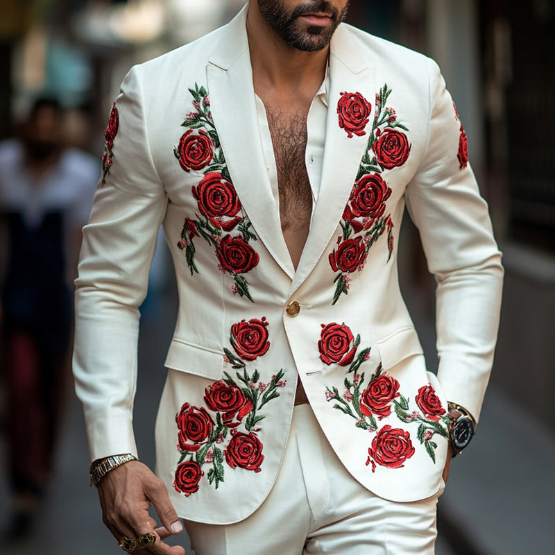 Men's Vintage Casual Rose Embroidered Blazer 9904628433080