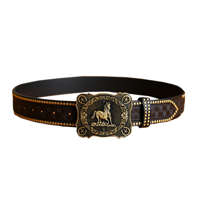 Men's Vintage Embossed Western Cowboy Leather Belt Dtt976998072
