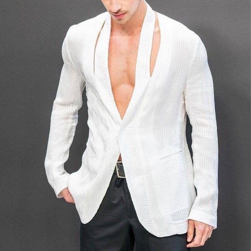 Men's Fashion Casual V-neck Slim Fit Textured Fabric Blazer 9893976244408