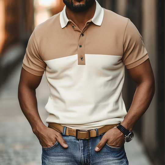Men's Color Block Lapel Short Sleeve Casual Polo Shirt 9903260565688