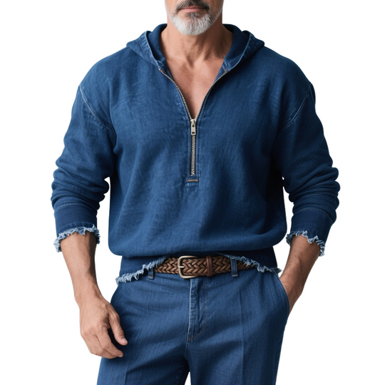 Men's Fashion Hooded Long Sleeve Denim Shirt DTT25072918