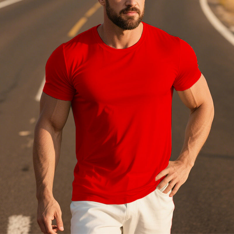 Men's Icy Smooth Cotton Solid Color Simple Short Sleeve T-Shirt 250600580X